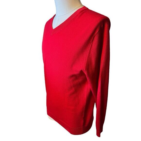 Turnbury Merino Wool Men's Long Sleeve Sweater Red V-Neck Medium Holiday - Picture 3 of 7